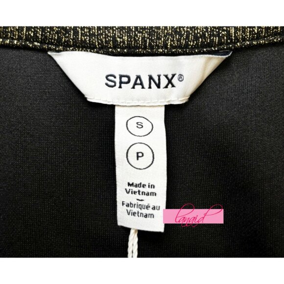 Spanx AirEssentials Half Zip Shimmer Very Black Gold Shine Knit V-Neck Sweater S - Picture 6 of 8